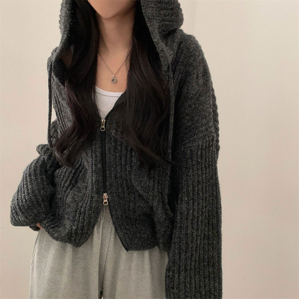 Cardigan femme avec capuche et tricot à câble décoratif Chic & Stil