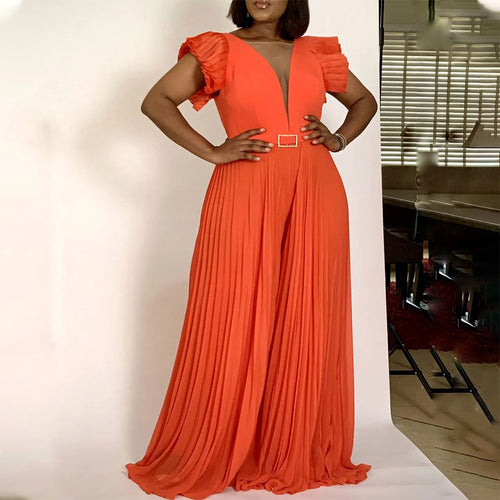 Maxi dress for women with voluminous puff sleeves and a deep V-neck Lune London