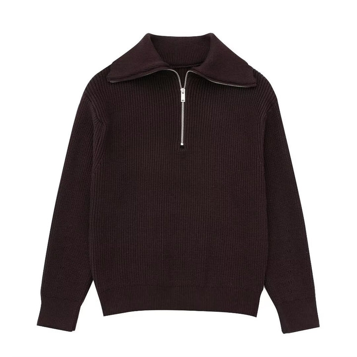 Knitted sweater for women with high collar and zipper Lune London