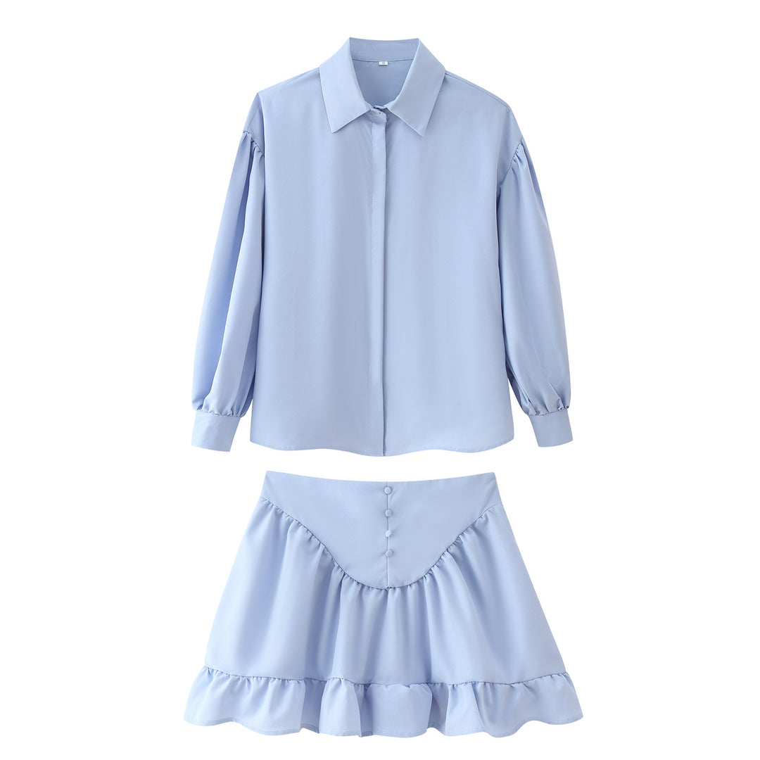 Women's set consisting of an elegant puff sleeve blouse and a flared skirt Lune London