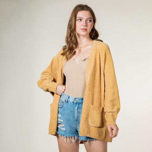 Ladies Cozy Knit Sweater with Side Pockets and Open Front Lune London