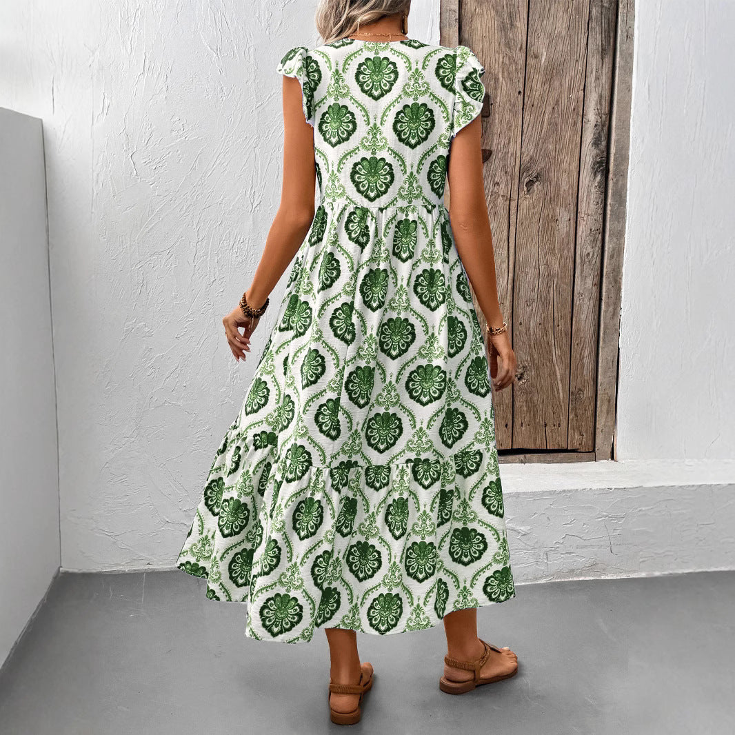 Maxi dress with ruffles for women with floral print and ruffles Lune London