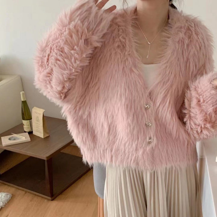 Femme Cardigan Fluffy avec Boutons en Cœur Chic & Stil