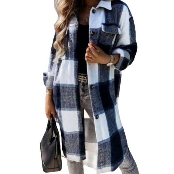 Oversized plaid shirt for women with button design and patch pockets Lune London