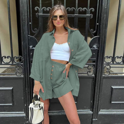 Casual set for women with loose fit shirt and shorts Lune London
