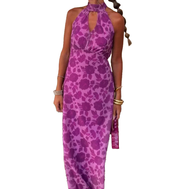 Robe maxi femme avec chiffon floral et col élégant Chic & Stil