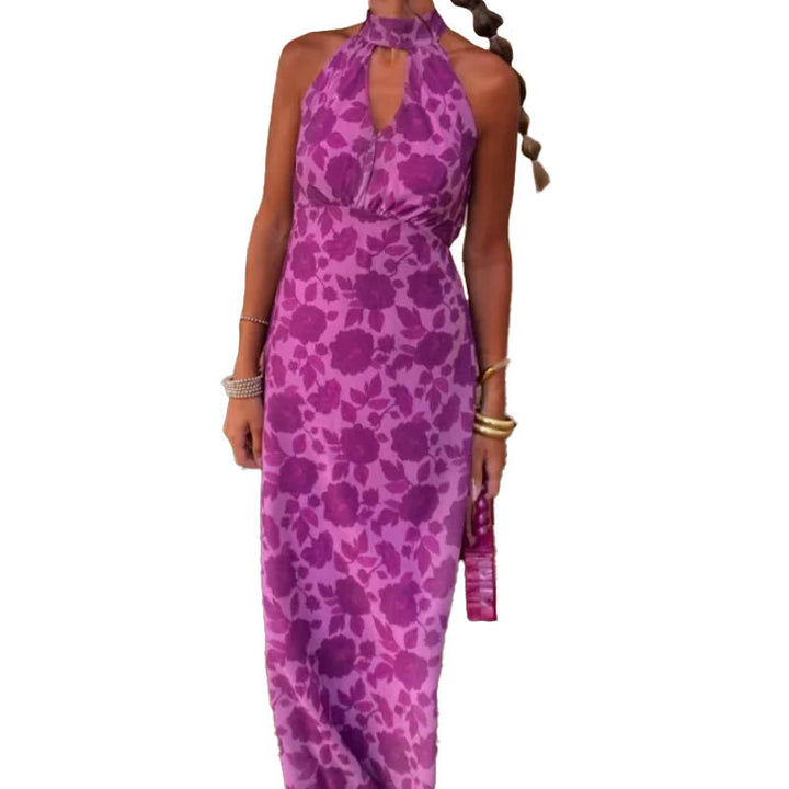 Robe maxi femme avec chiffon floral et col élégant Chic & Stil
