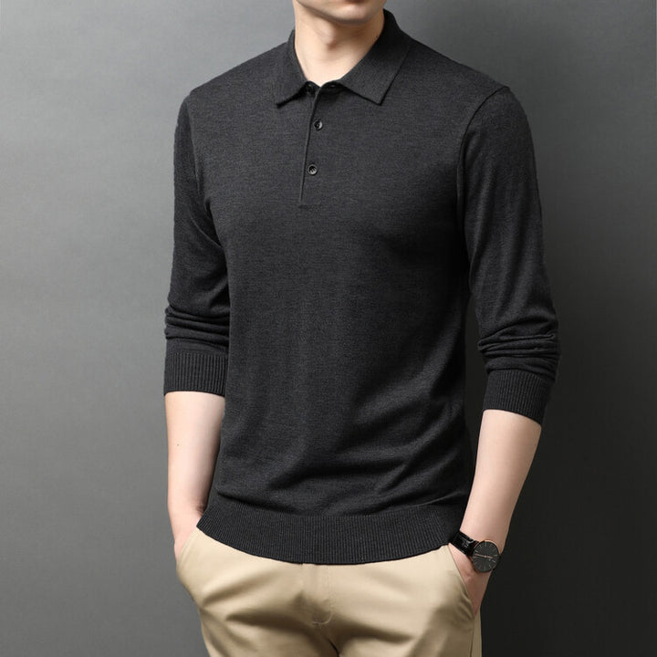 Lune London Elegant knit sweater for men with polo collar and button placket