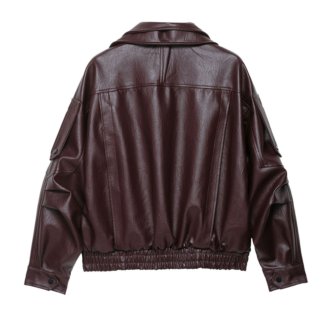 Fashionable synthetic leather jacket for women with an elegant cut and adjustable waist belt Lune London