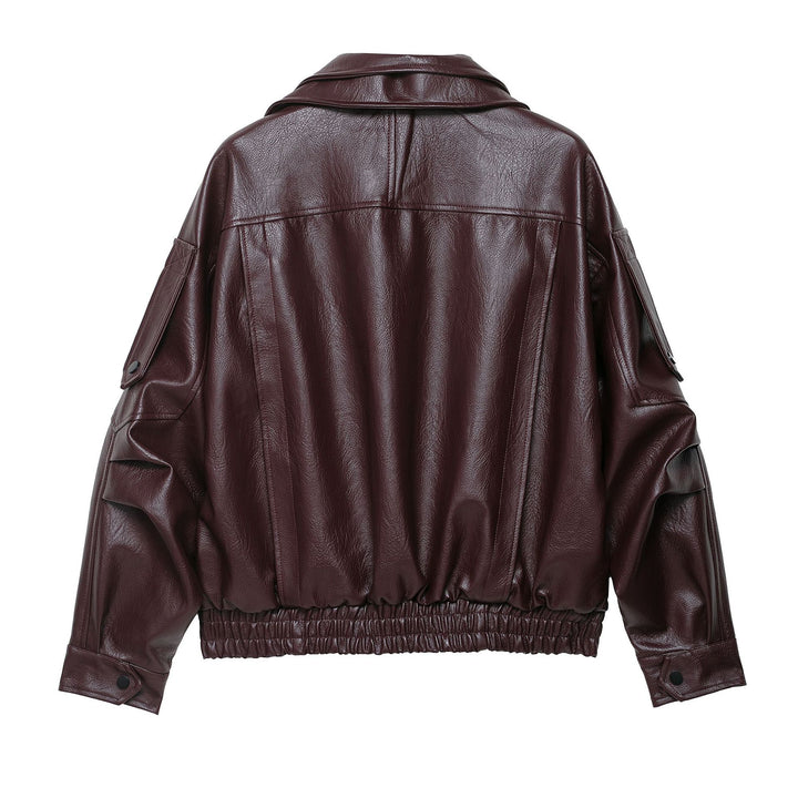 Fashionable synthetic leather jacket for women with an elegant cut and adjustable waist belt Lune London