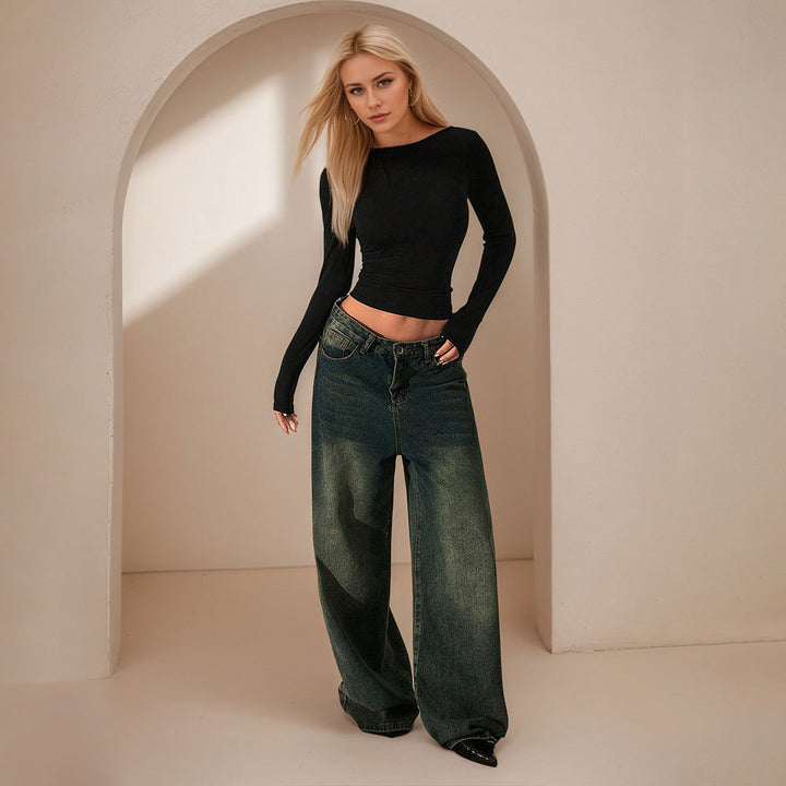 Top à manches longues pour femme avec dentelle et découpe profonde au dos Chic & Stil