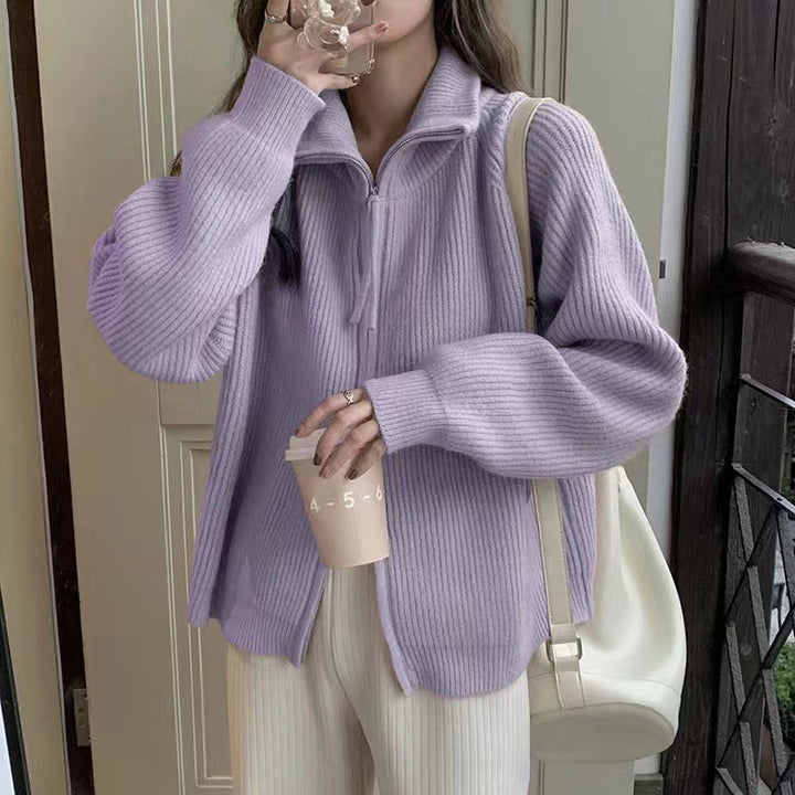 Cardigan pour femme avec col montant et fermeture éclair Chic & Stil