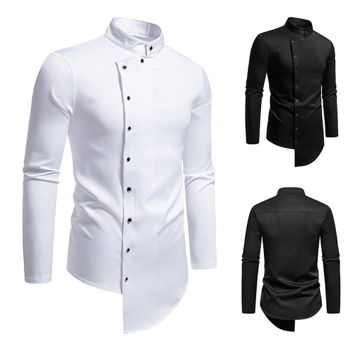 Long sleeve shirt for men with modern high collar and creative button placket Lune London