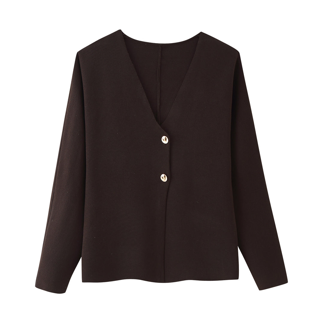 Women layered V-neck sweater with an elegant button detail Lune London