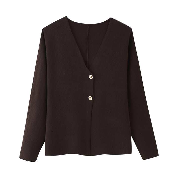 Women layered V-neck sweater with an elegant button detail Lune London