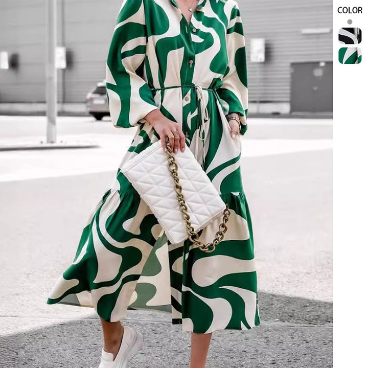 Shirt dress for women with graphic pattern and waist belt Chic & Stil