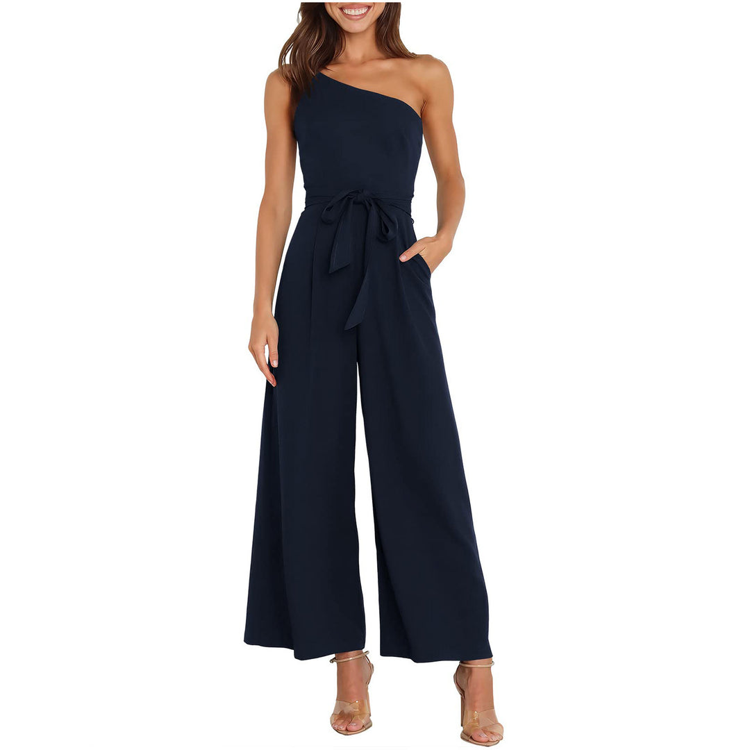 Ladies Elegant Jumpsuit with asymmetrical design and waist belt Lune London