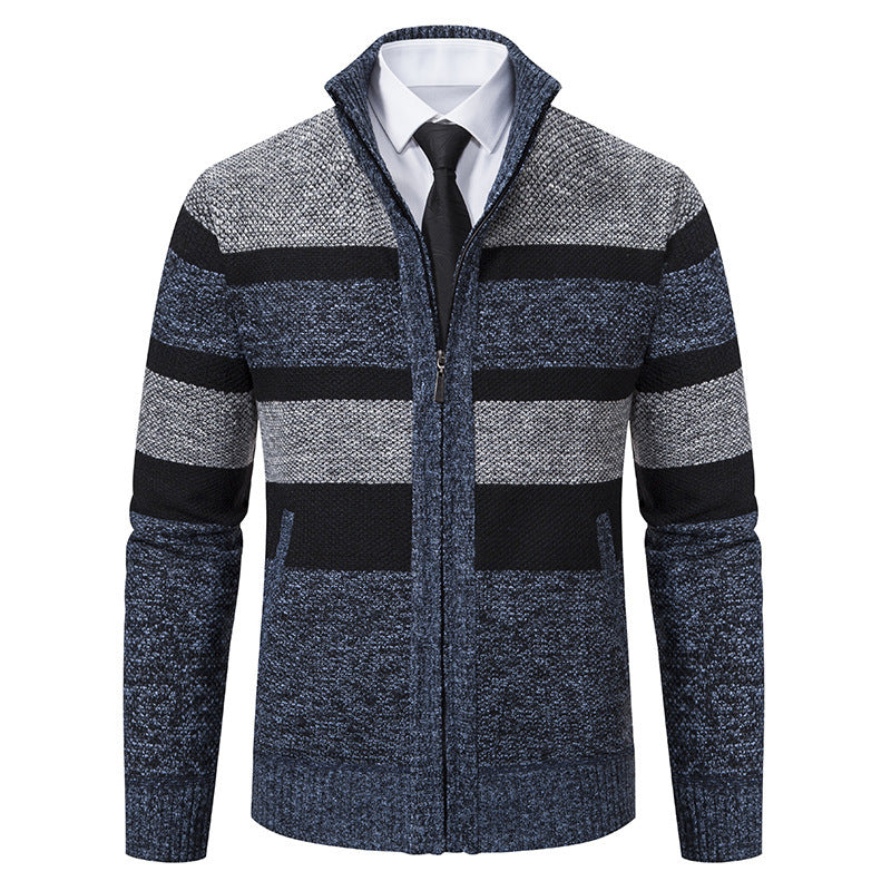 Men's knitted jacket with high collar and striped design Lune London