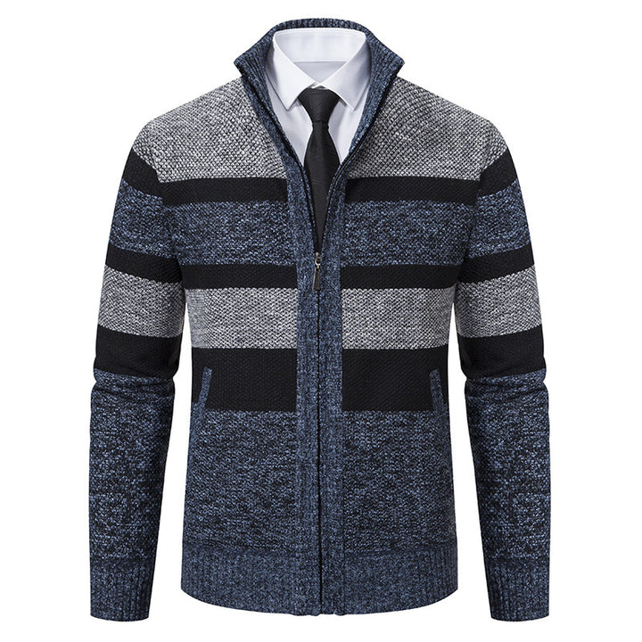 Men's knitted jacket with high collar and striped design Lune London