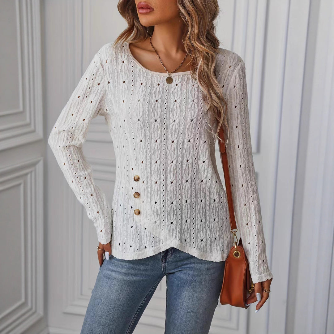 Chemise à manches longues pour femmes avec boutons décoratifs et texture Chic & Stil
