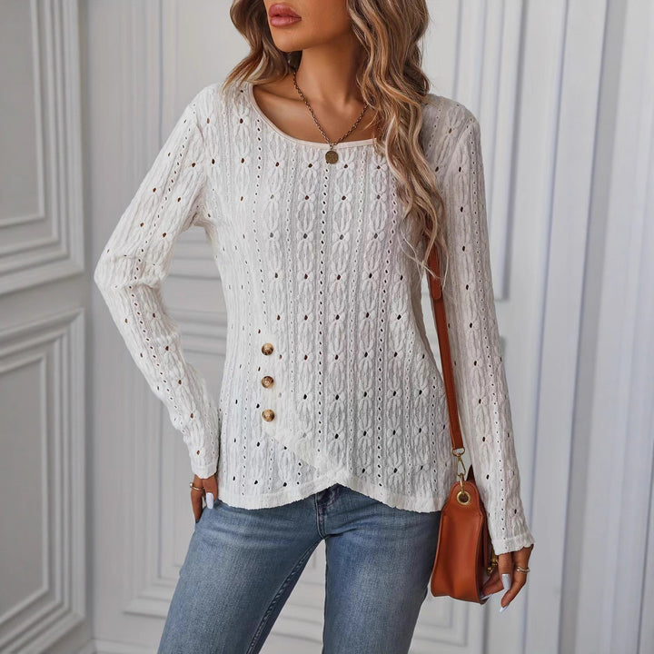Chemise à manches longues pour femmes avec boutons décoratifs et texture Chic & Stil