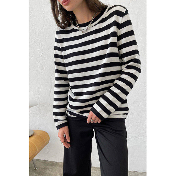 Women long sleeve striped sweater with round neck and loose fit Lune London
