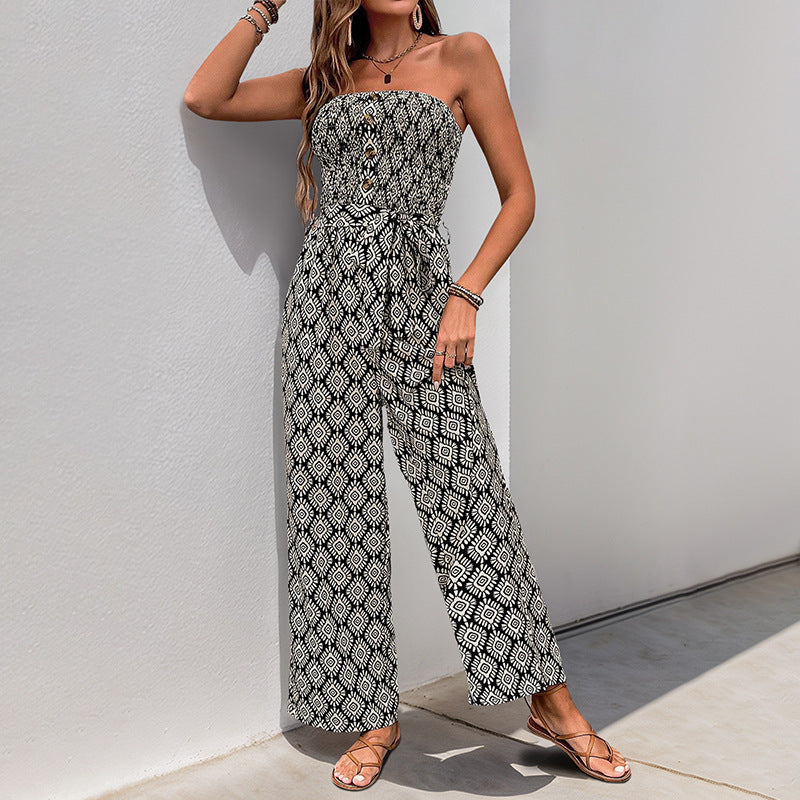 Casual jumpsuit for women with elastic top and trendy pattern Chic und Stil
