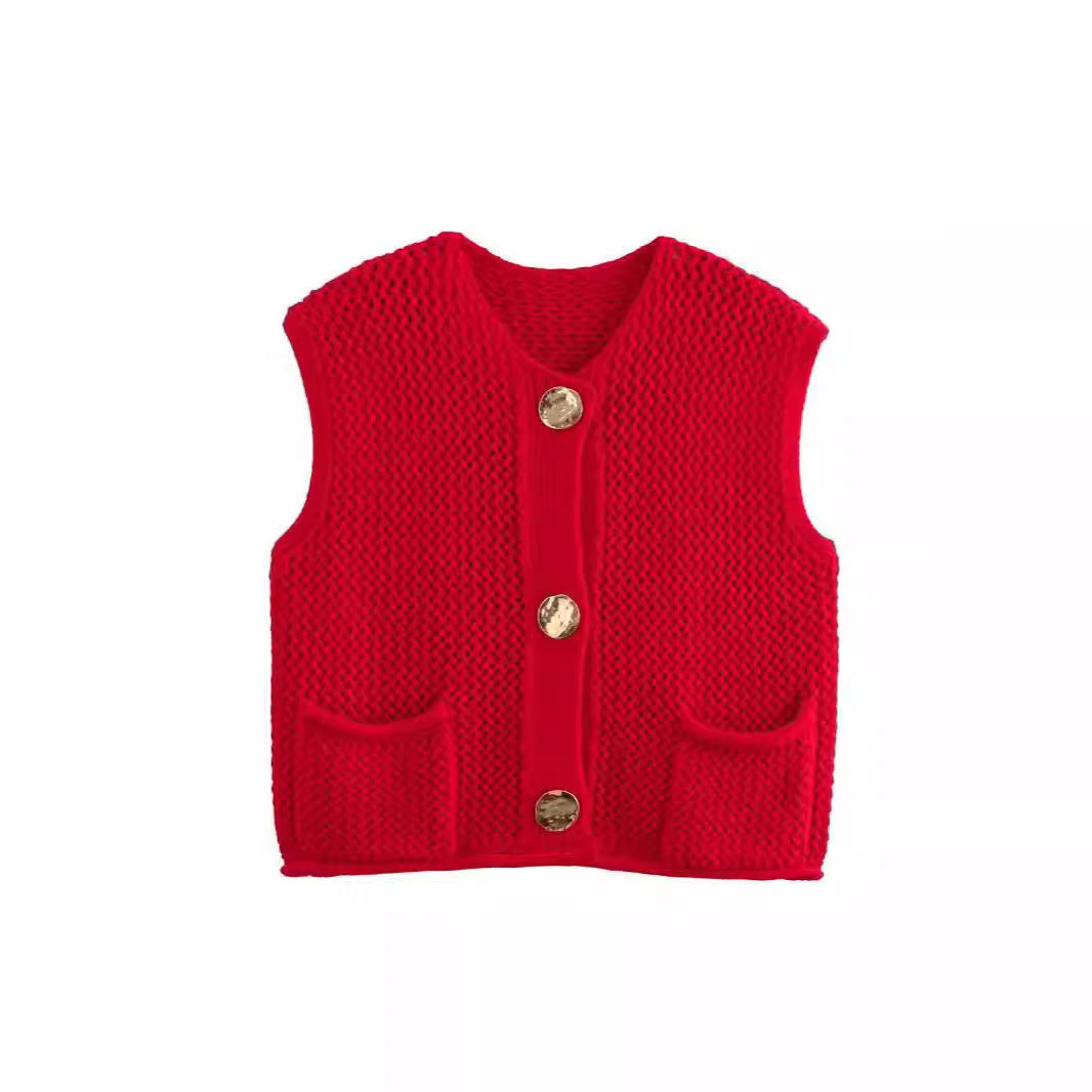 Lune London Women's Knit Vest with Buttons and Pockets