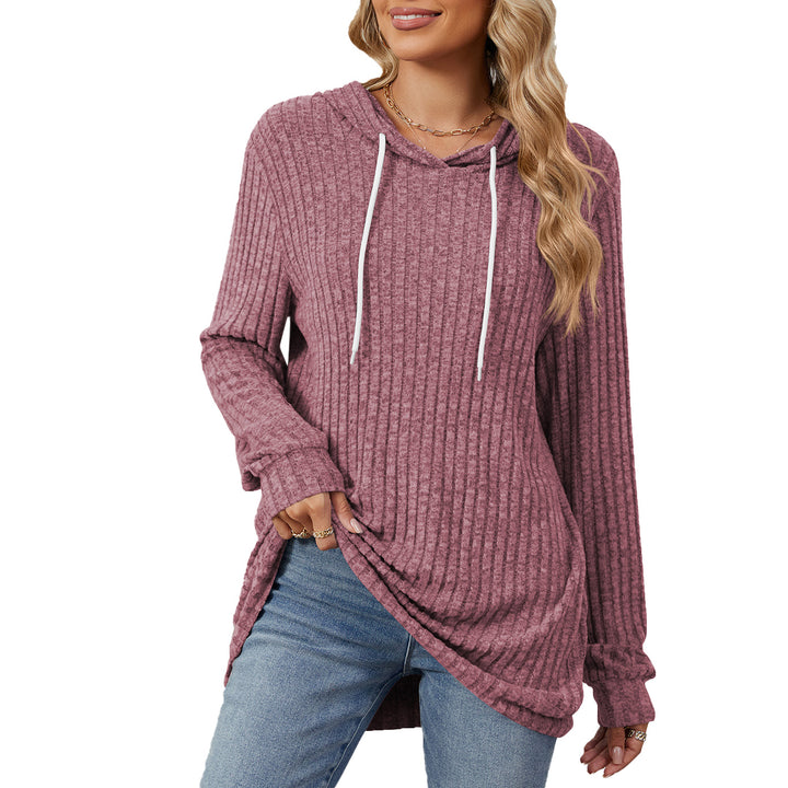 Long hoodie for women casual with ribbed structure and side slits Lune London