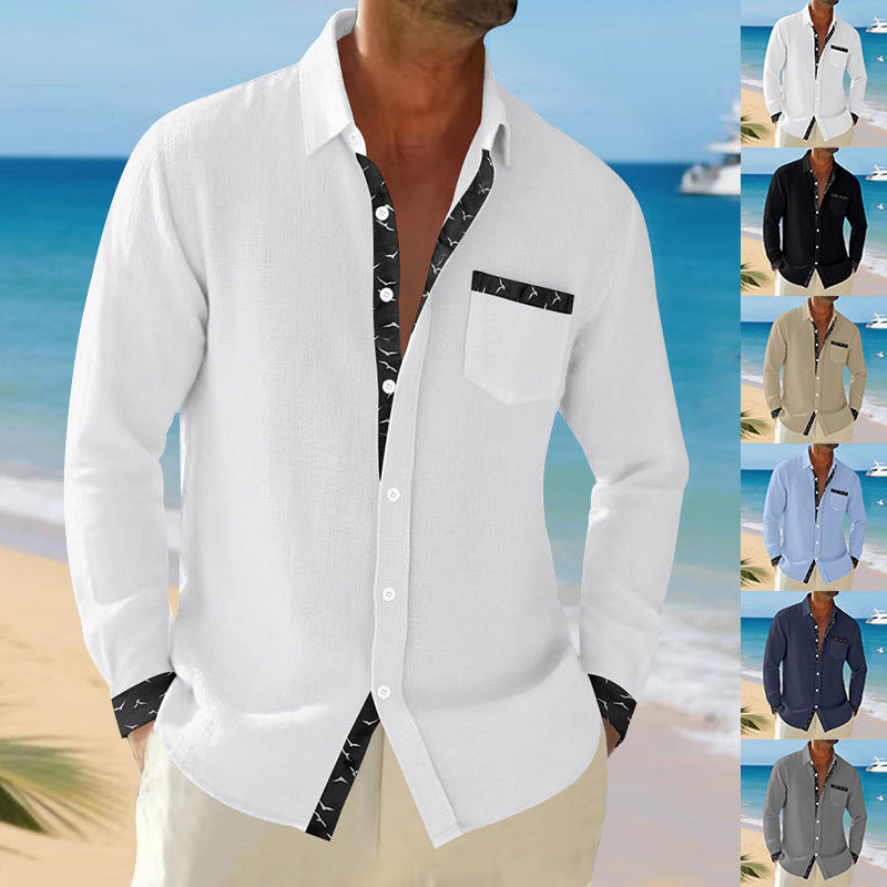 Men's Casual Long Sleeve Shirt with Trendy Collar and Chest Pocket Lune London