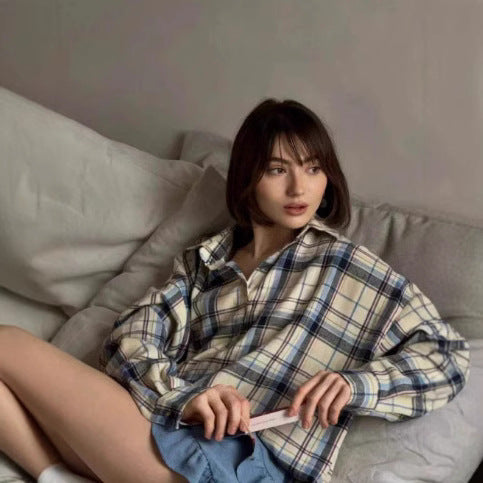 Ladies Oversized Check Shirt Blouse Lune London