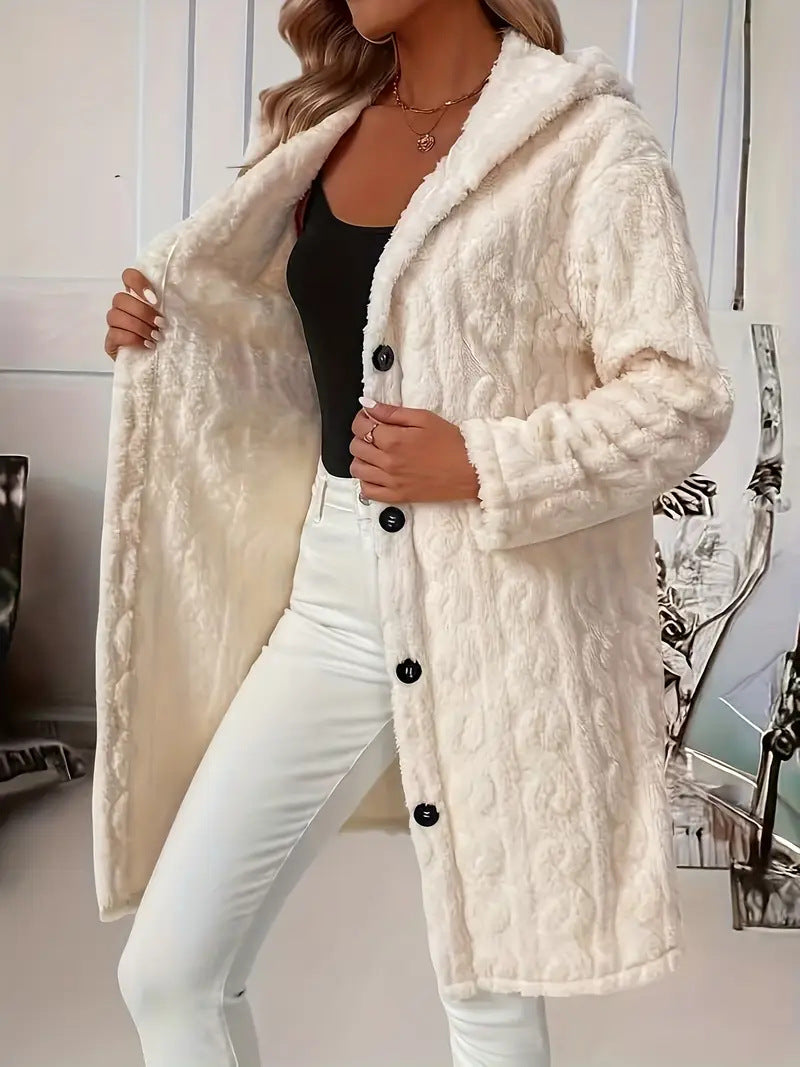 Chic and stylish women's plush hooded coat