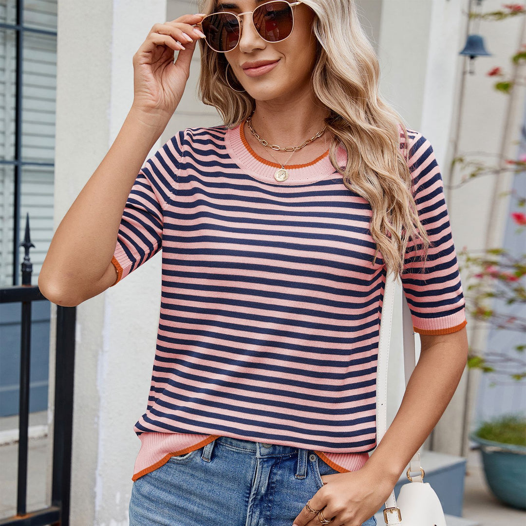 Women’s striped sweater with contrasting neckline and relaxed fit Lune London