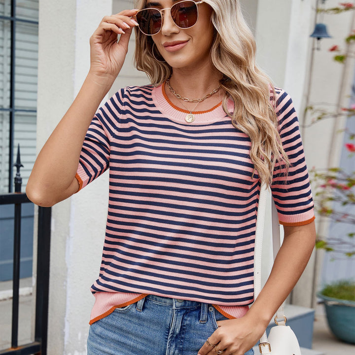 Women’s striped sweater with contrasting neckline and relaxed fit Lune London