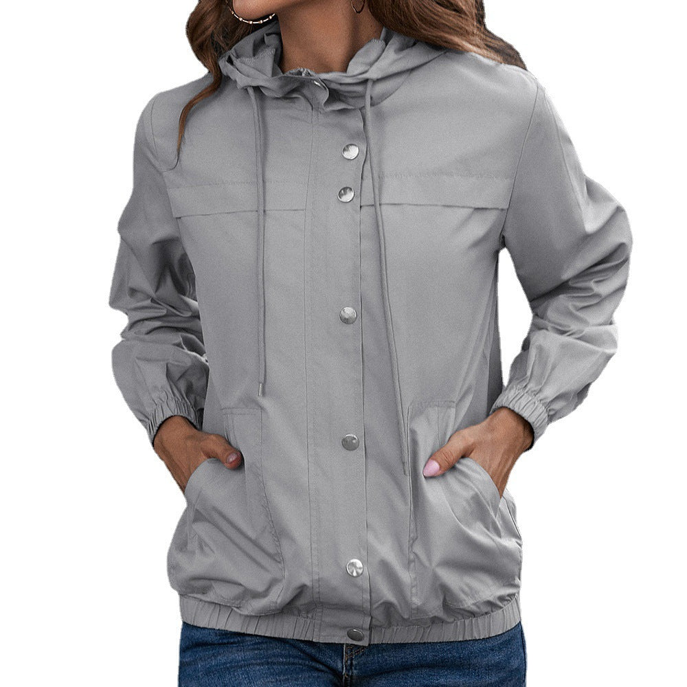 Ladies lightweight transition jacket with trendy hood design and practical pockets Lune London