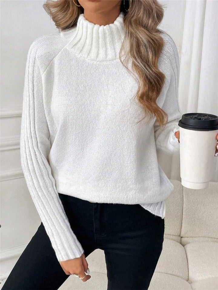 Women's sweater with modern high collar and structured ribbed design Lune London