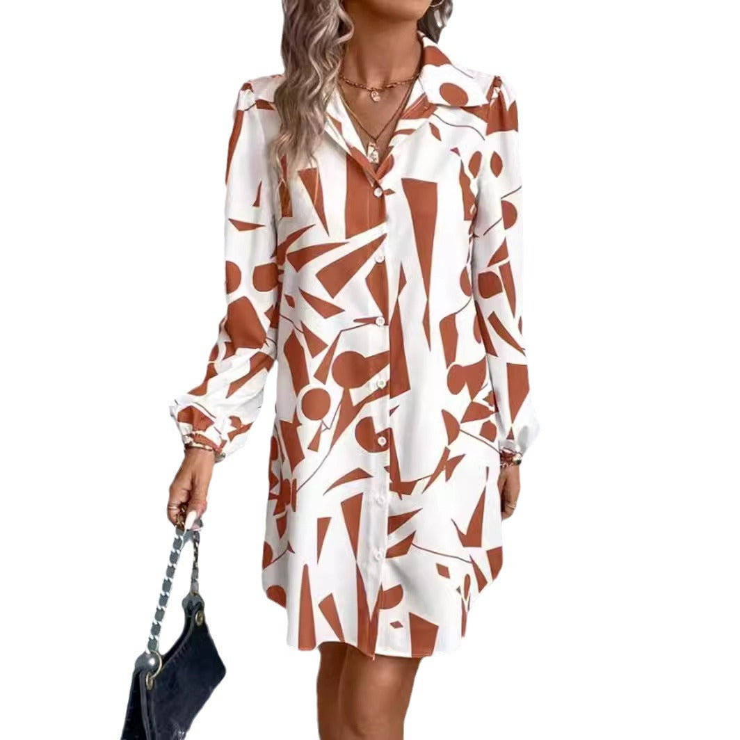 Robe blouse femme avec motif géométrique et détails de boutons Chic & Stil