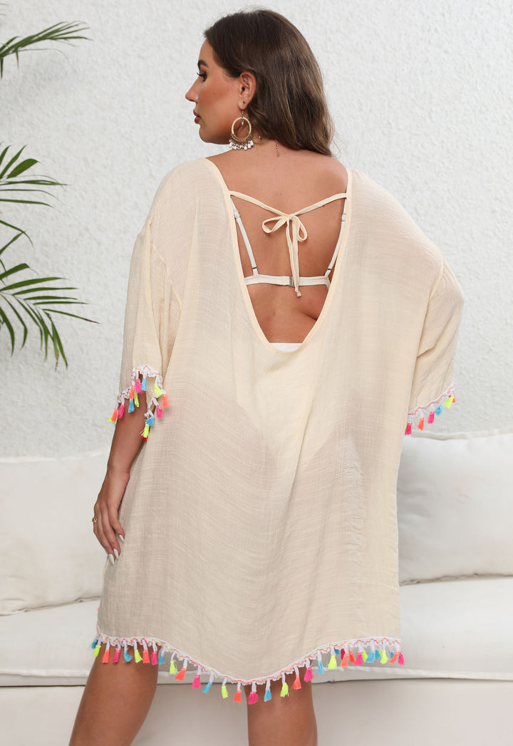 Women Fluid Dress with Fringe Trim Beachwear Lune London