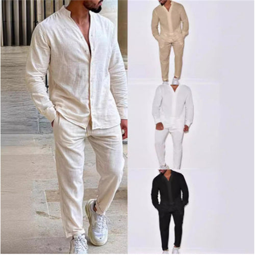 Men's casual linen set with button placket and elastic waistband Lune London