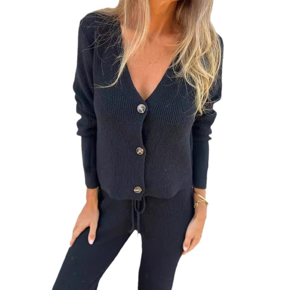 Ladies Luxurious Knit Loungewear Set with Button Details Lune London