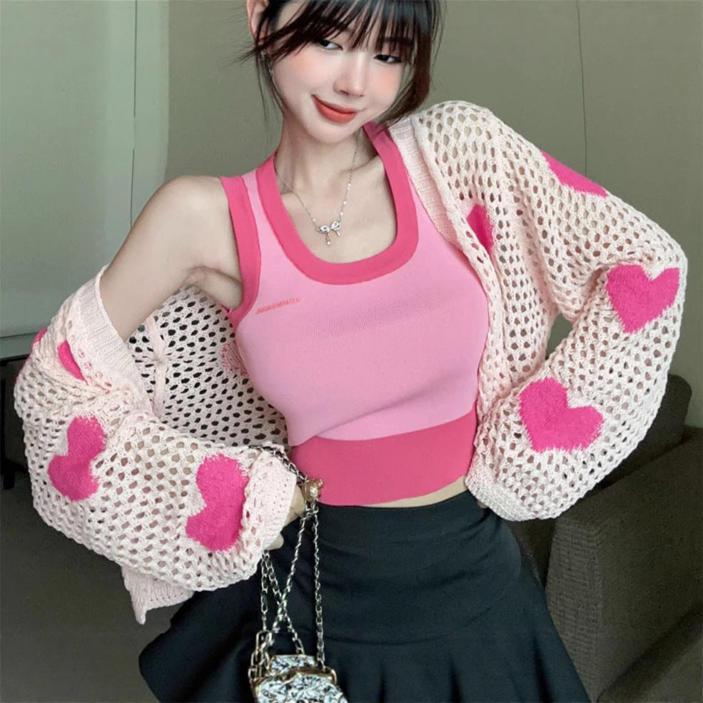 Women's sporty crop-top with thin knit cardigan Lune London