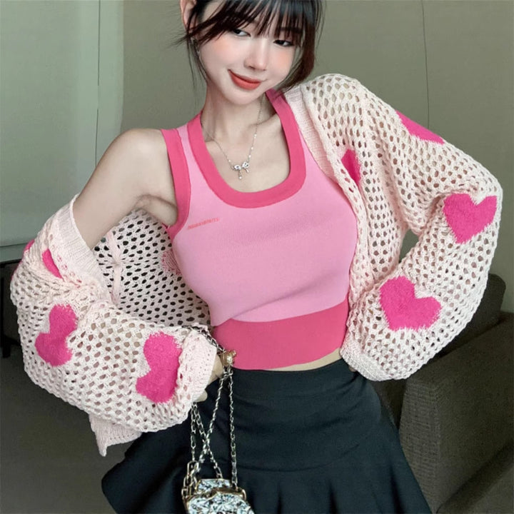 Women's sporty crop-top with thin knit cardigan Lune London