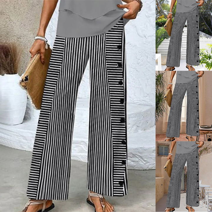 Pantalons palazzo larges à rayures pour femmes avec des détails de bouton pratiques Chic & Stil