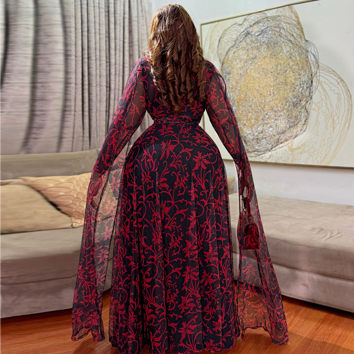 Women's maxi dress with floral transparent design and elegant sleeves Lune London
