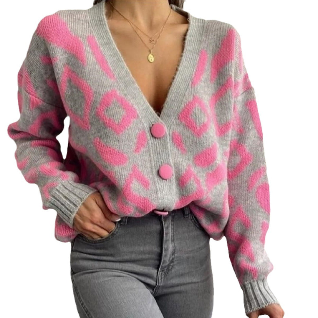 Women's knitted jacket with eye-catching pattern and large buttons Lune London