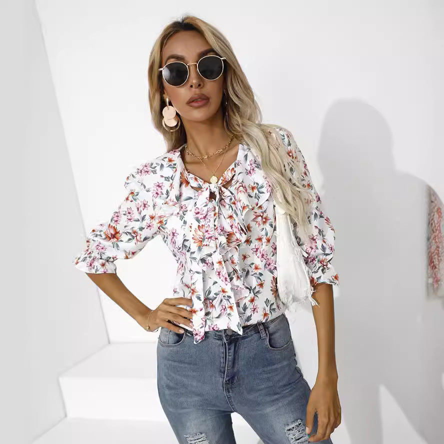 Women's shirt with gathered details and floral design Lune London