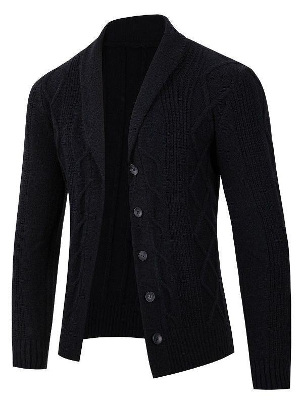 Trendy knitted jacket for men with high collar and decorative cable design Lune London