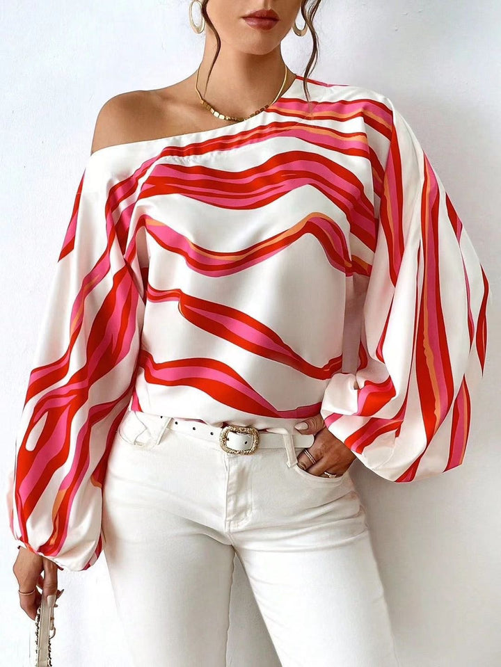 Lune London off-shoulder satin blouse for women with puff sleeves