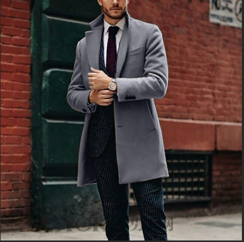 Elegant wool coat for men with chic lapels and practical pockets