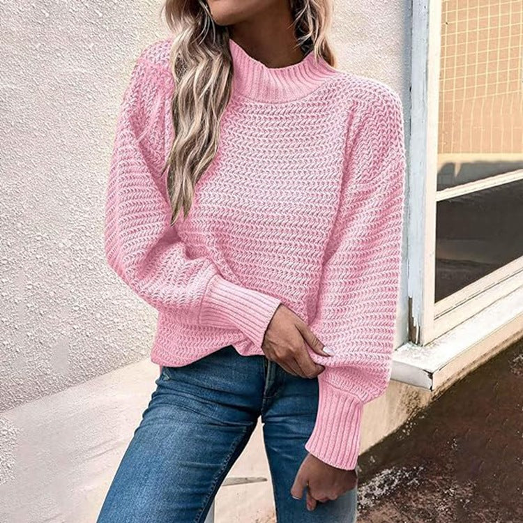 Thick knit sweater for women with high collar and puff sleeves Lune London